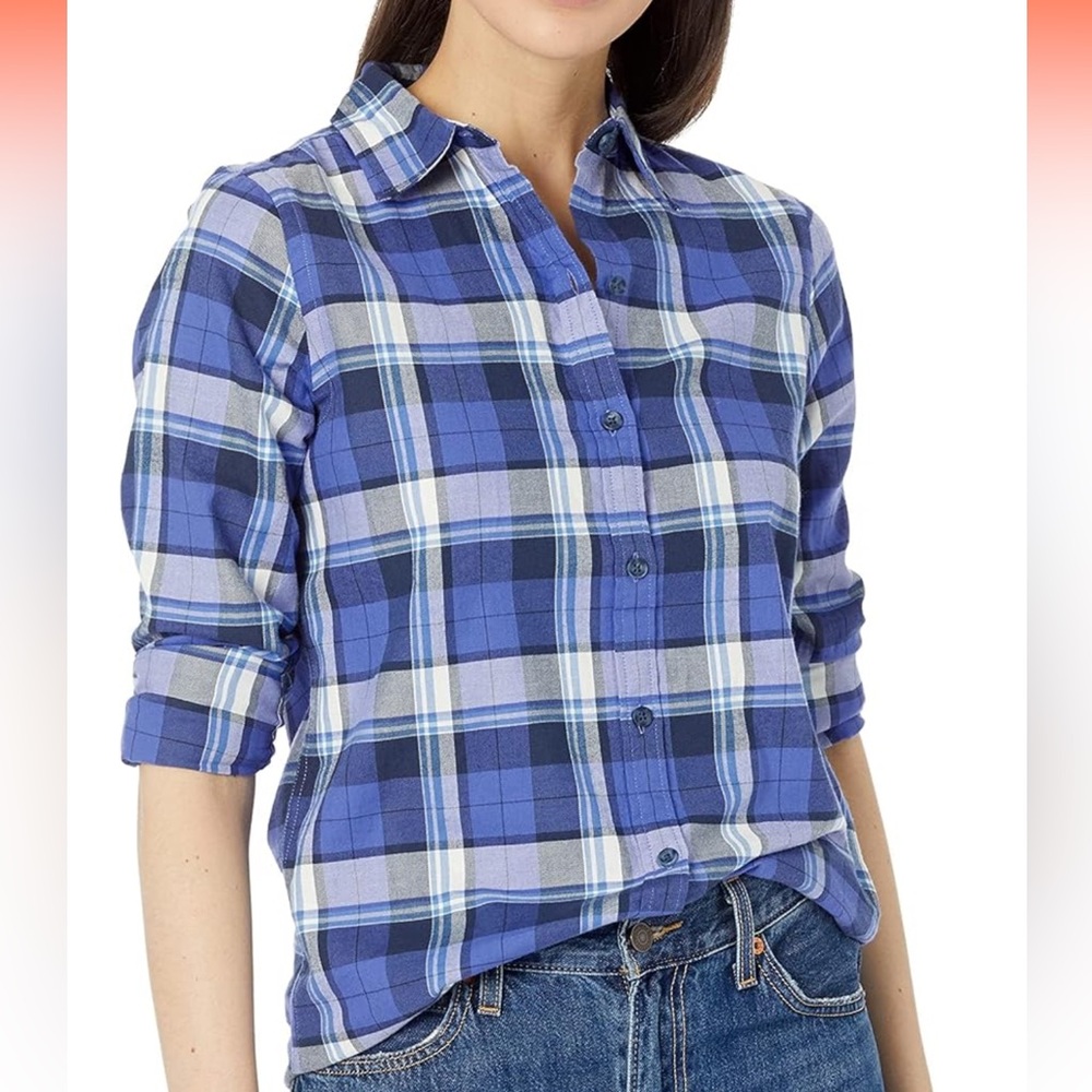 Amazon Essentials Navy and White Plaid Shirt